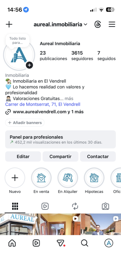 Captura del perfil de Instagram de Aureal Inmobiliaria