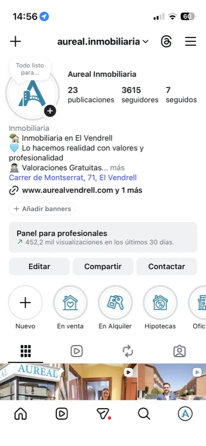 Captura del perfil de Instagram de Aureal Inmobiliaria